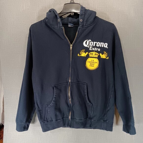 Corona Hoodie Jacket Extra Mexico Beer Promo Logo Full Zip Pullover Blue Medium - Picture 1 of 4